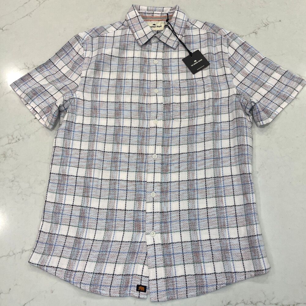 The Normal Brand NEW S Freshwater Button Up Short Sleeve Shirt Clear Sky Plaid